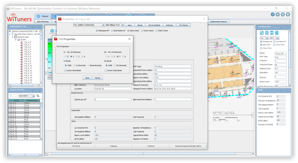 access point 802.11n properties in WiFi planning software