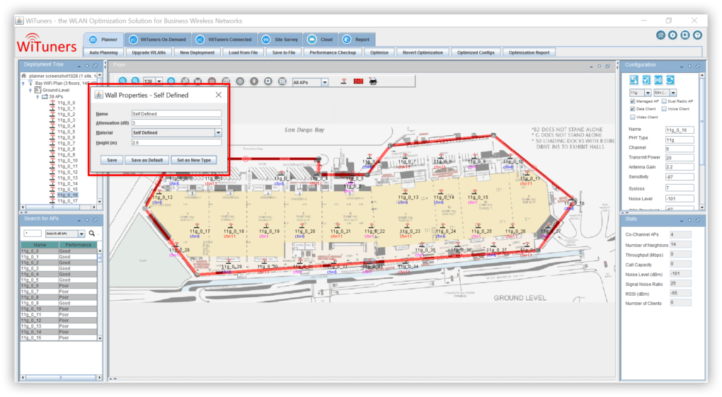 define wall proerties for floor map in WiFi planning software