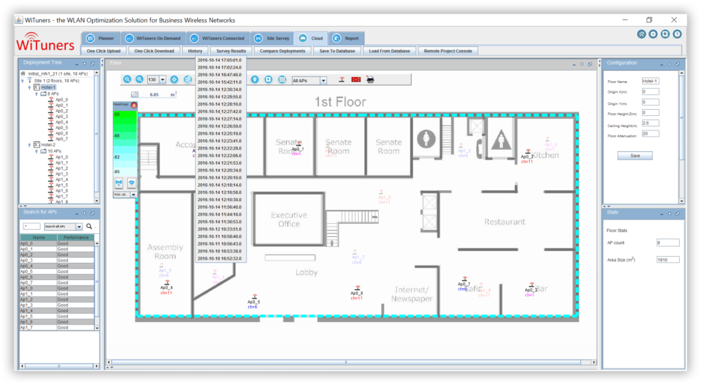 Show revisions of a deployment plan in WiFi planning software