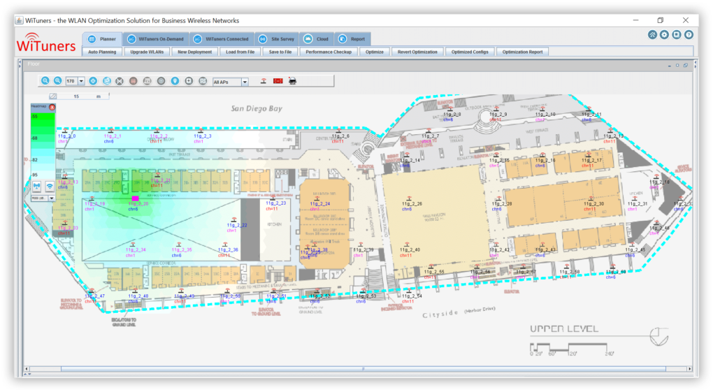 Heat maps shown in both AP views and client views WiFi planning software