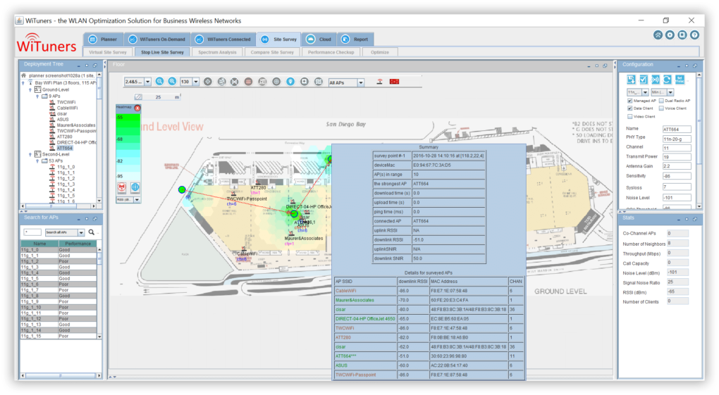 Details and performance of Wi-Fi networks in WiFi planning software