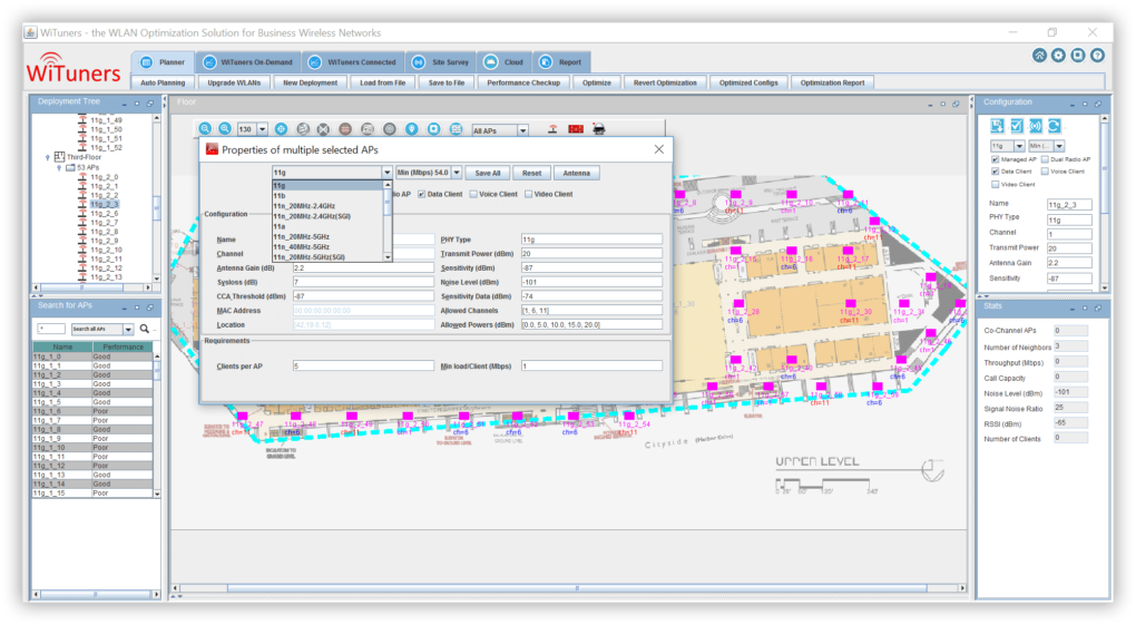 propertis for multiple selected access points WiFi planning software