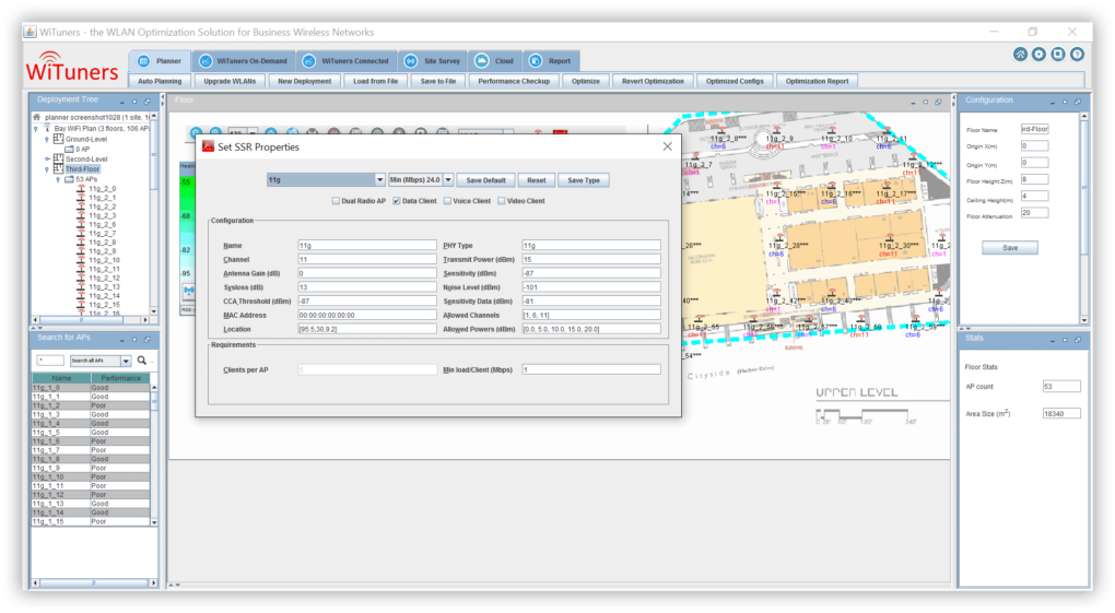 set ssr properties for virtual site survey in WiFi planning software