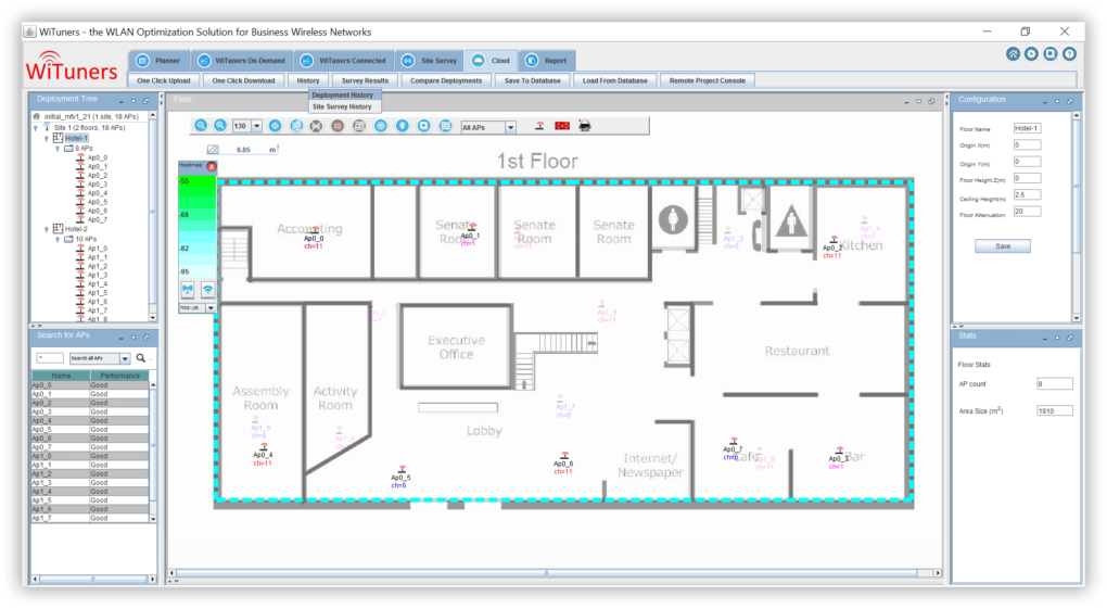 wlan deployment and site survey history in WiFi planning software