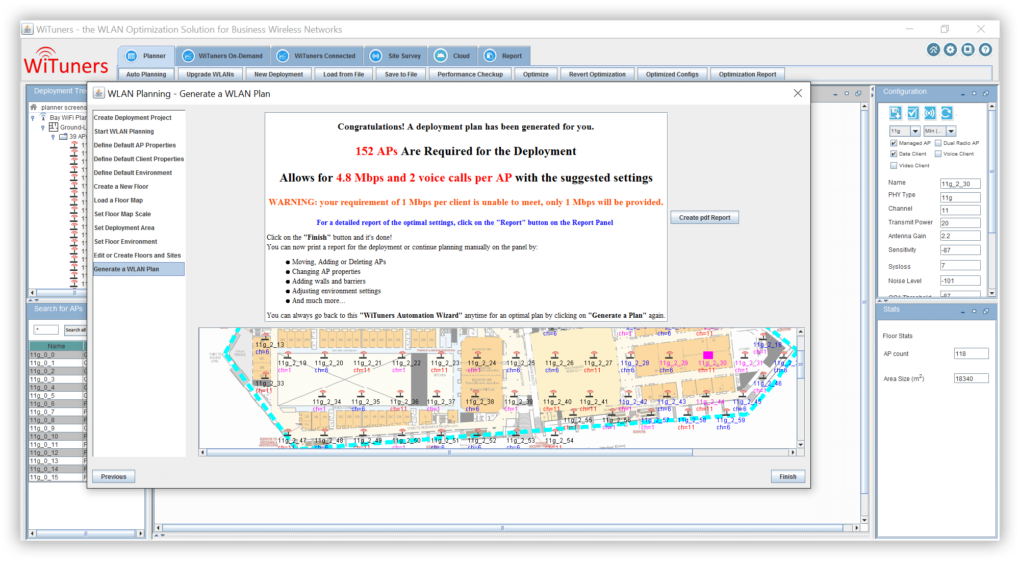 WiFi planning software place the APs, calculate and set the optimal configurations auto planning