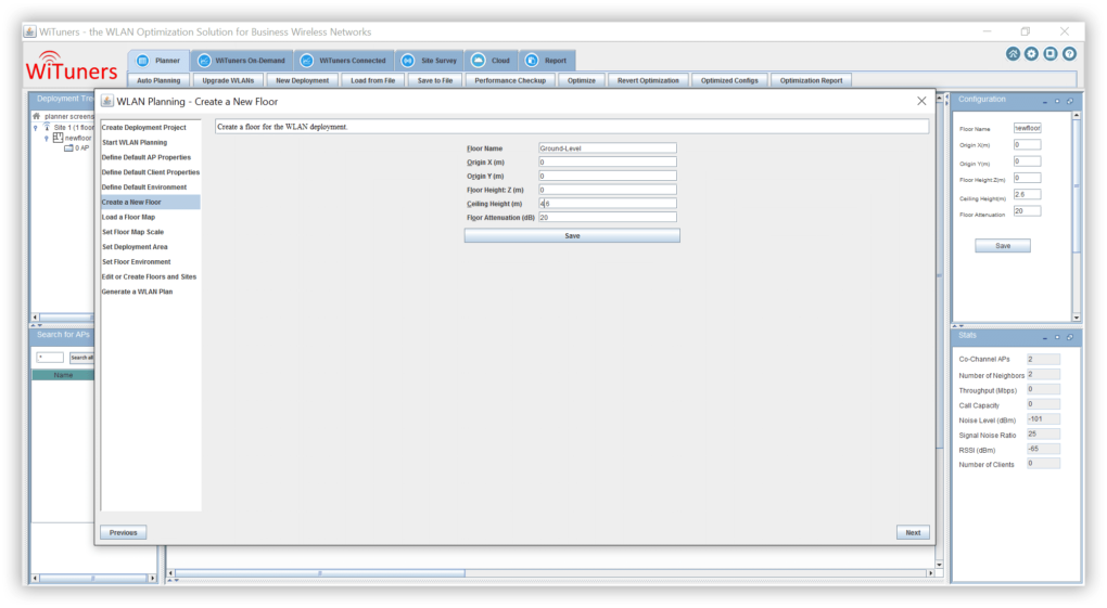 create a new floor deployment in wlan plan wizard WiFi planning software