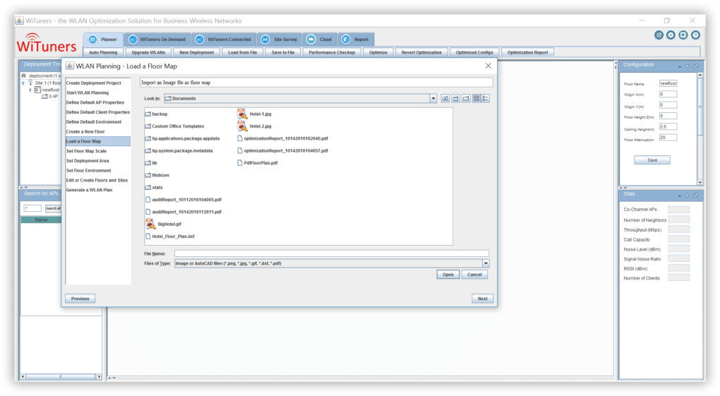 Load floor map for WiFi planning software in WLAN plan wizard