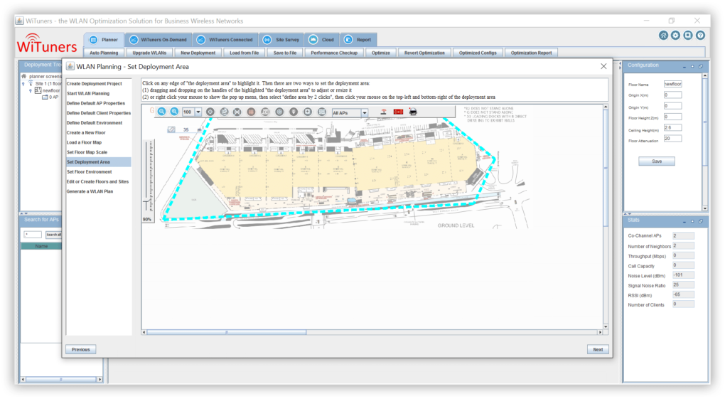 set deployment area in wlan plan wirzard auto planning