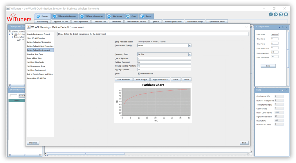 Select or define building properties of the floor WiFi planning software