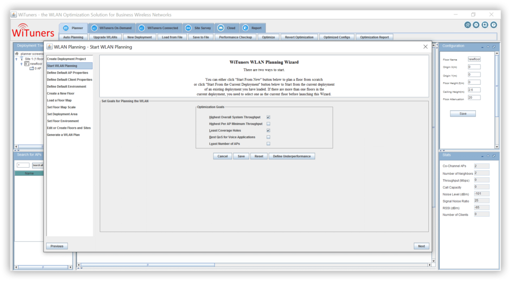 define optimization goals in wlan plan wirzard auto planning