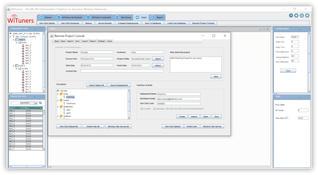 remoteo project console in WiFi planning software