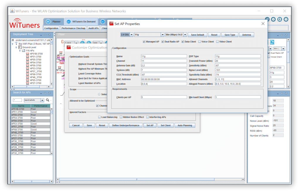 access point properties for wireless network performance optimization goal wifi optimization